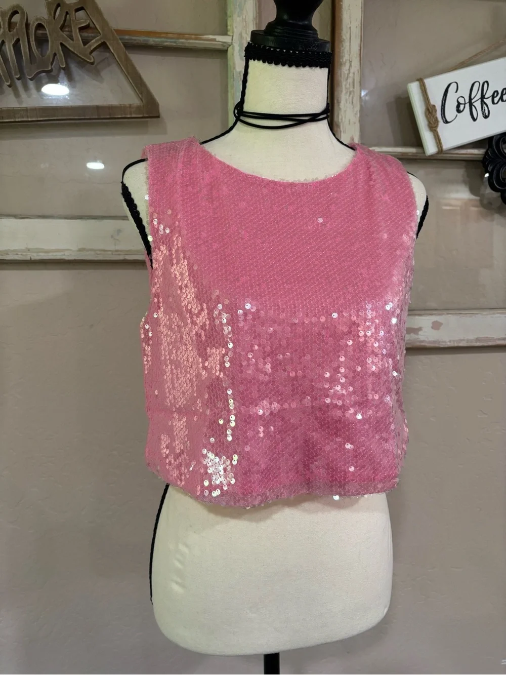 Women's Pink Sequin Shorts crop top Set - Sleeveless Lounge set